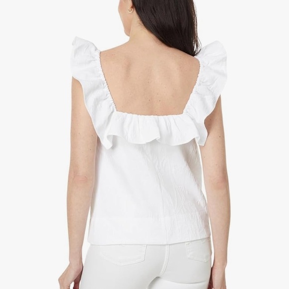 Lilly Pulitzer Zoya Ruffle Top Caliente Pucker Jacquard Resort White - Picture 2 of 12